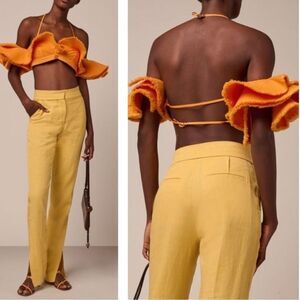 NEW JACQUEMUS La Brassière Artichaut cotton crop top in orange